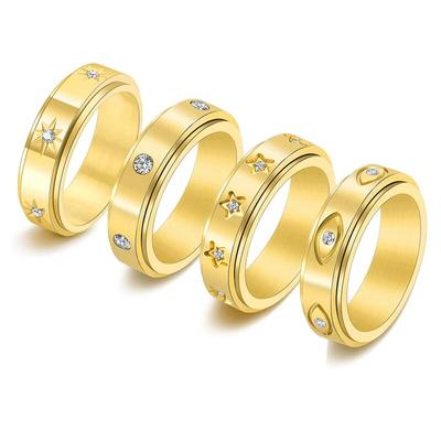 Drehbarer Edelstahl-Spinner-Zappel-Angst-Ring für Frauen und Männer, Retro-Stern-Böse-Augen-Ringe zum Stressabbau