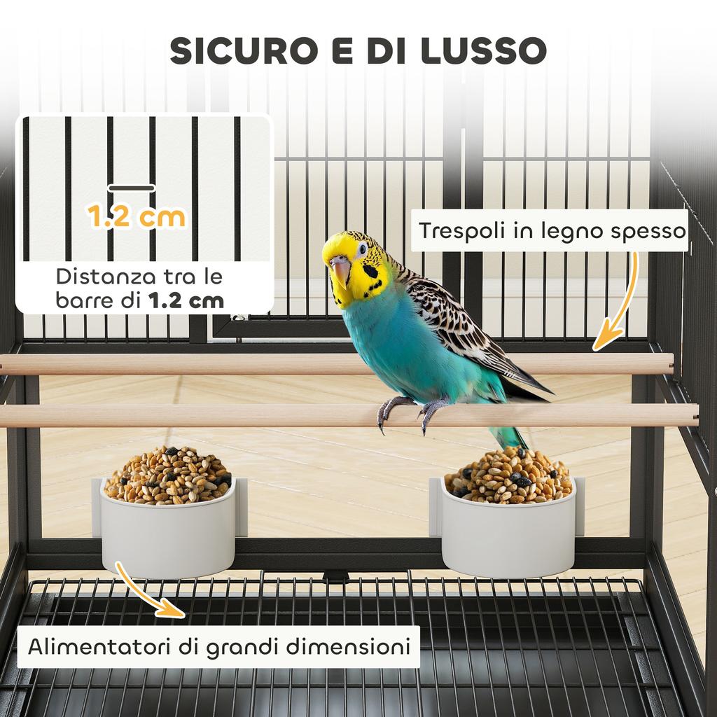 Bird Cage with Bottom Shelf, Removable Tray and Grid, Steel and PP, 48x46x83 cm, Black