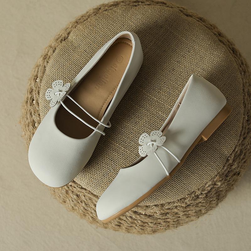 

Кожаные туфли Yuexinwang на плоской подошве для женщин Huizhou, виноградные туфли на плоской подошве для детей с круглой головкой, универсальные туфли на мягкой подошве Doudou 41 абрикосовый