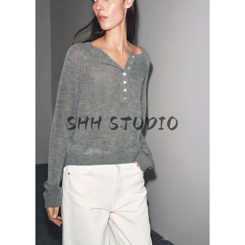 Fall New Women's Clothing French Rib Closing Baker Style off-Neck Long Sleeves Knitwear 2142135