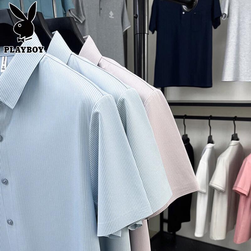Playboy Men's Silk-Blend Short-Sleeve Wrinkle-Free Cool-Touch Shirt