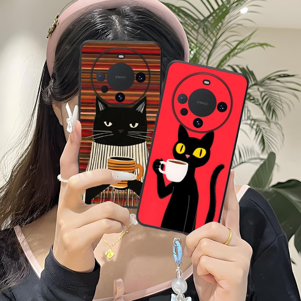 Cute Coffee Cat Matte TPU Mobile Phone Case for Huawei Mate 60 50 40 30 20 10 Pro Plus Lite E 5G Colorful Printing Cover