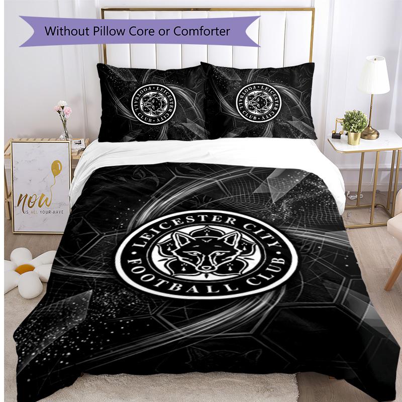 Leicester City Football Printed 3 Pieces Bedding Set, Comfortable Skin Friendly Bedroom Duvet Cover Set