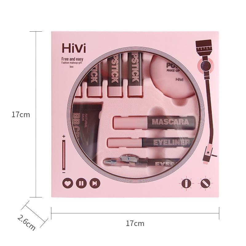 Hivi Cosmetic Gift Set: 9-Piece Makeup Kit with Lipstick, BB Cream, Powder, Mascara, Eyeliner, and Brow Pencil V107A.