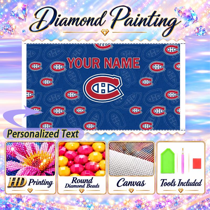 Montreal Canadiens 5D DIY Diamond Painting Custom Name Text, Full Drill Rhinestone Mosaic Art Home Gift