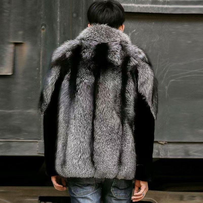 New Men's Silver Fox Fur Fur Jacket Fashion Light Luxury Mink Hair Short Jacket Warm Temperament Coat