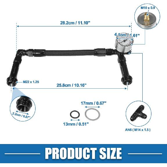 4150 Pletená palivová hadice s manometrem AN6 Dvojitý přívod paliva pro karburátor 4150 Hliník Černá