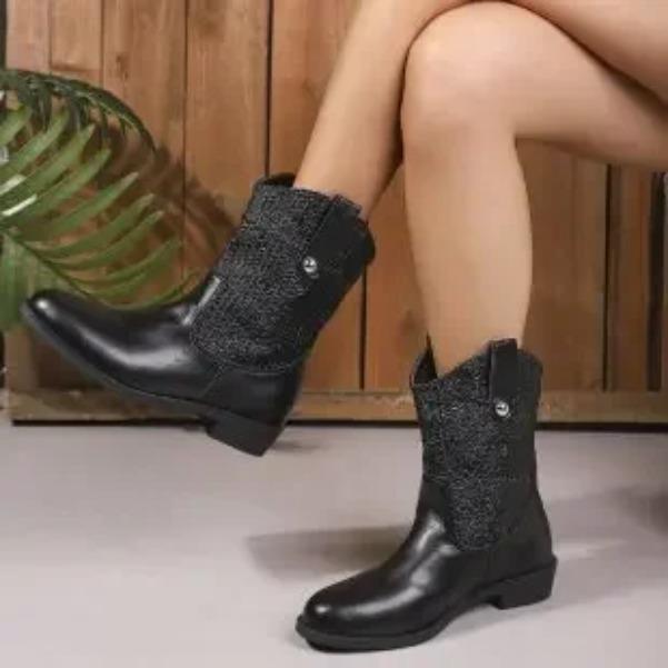 

High Quality Low-heel Single Boots Women s Fashion Round Toe Metal Buckle Soft-sole Anti-slip Wear-resistant Short-thigh Boots 43