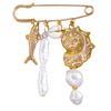 Gold Color Shell Pendant Brooch Metal Chain Tassel Starfish Brooch Pin  Beach Vacation