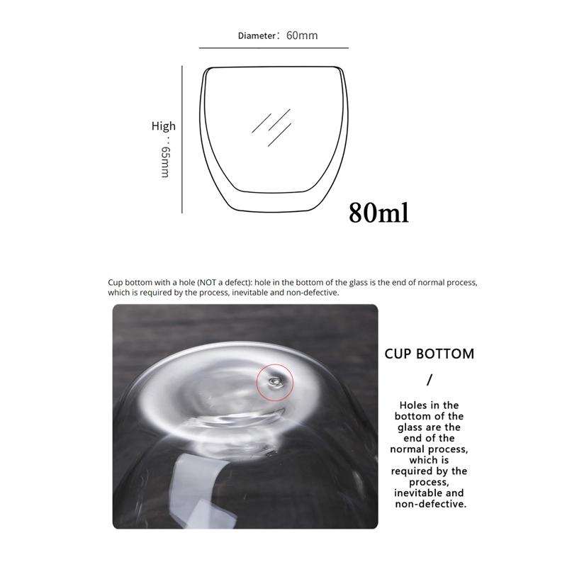 80ml Egg Shaped Double Wall Glass Cup Handleless Heat Insulated Clear Thick Glass Mug for Coffee Tea Water Minimalist Design
