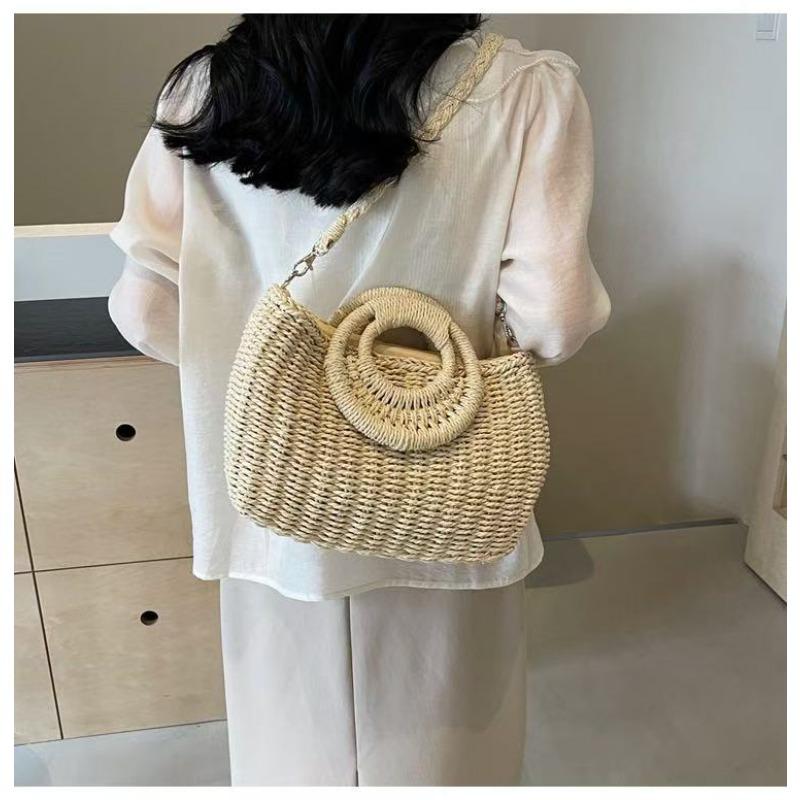 

Straw bag women s new large-capacity bag summer shoulder crossbody woven bag seaside beach bag tote bag Drawing tape