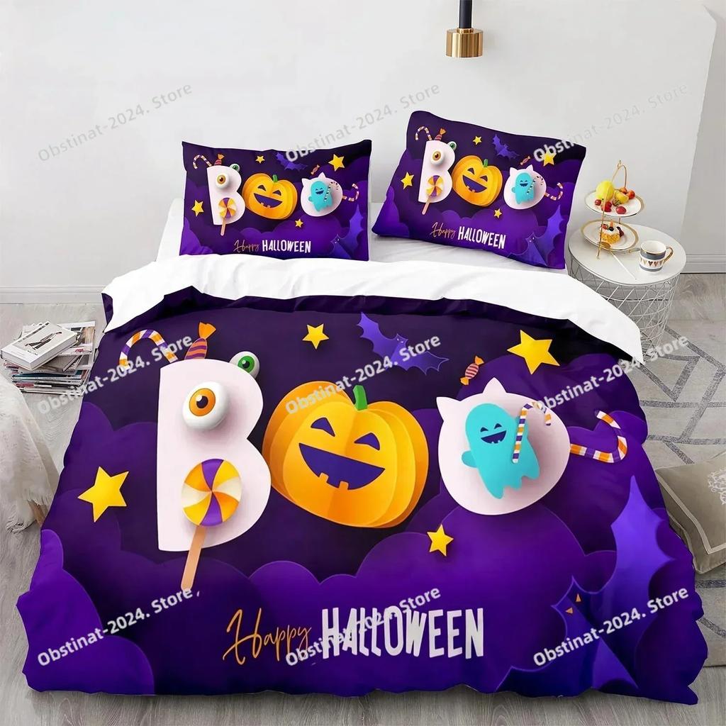 Top Halloween Boo Cartoon Bedding Set Printed Single Comforter Quilt Bed Cover Duvet Cover Pillow Case 3 Pieces Kids Adult Size