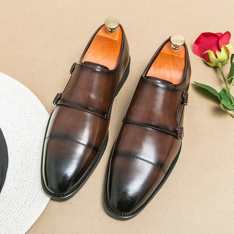 Fashion Fashion New Men Pointed Black Brown Monk Strap Casual Dress Homecoming Shoes Designers Male Formal Loafers Wedding Footwear
