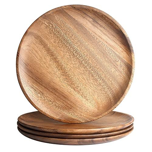 AOOSY Natural Wood Dinner Plates, Set of 4, 25cm Diameter, Large, Perfect for Curry, Pasta, Bread, Desserts, and Japanese Cuisine, Suitable for Commer