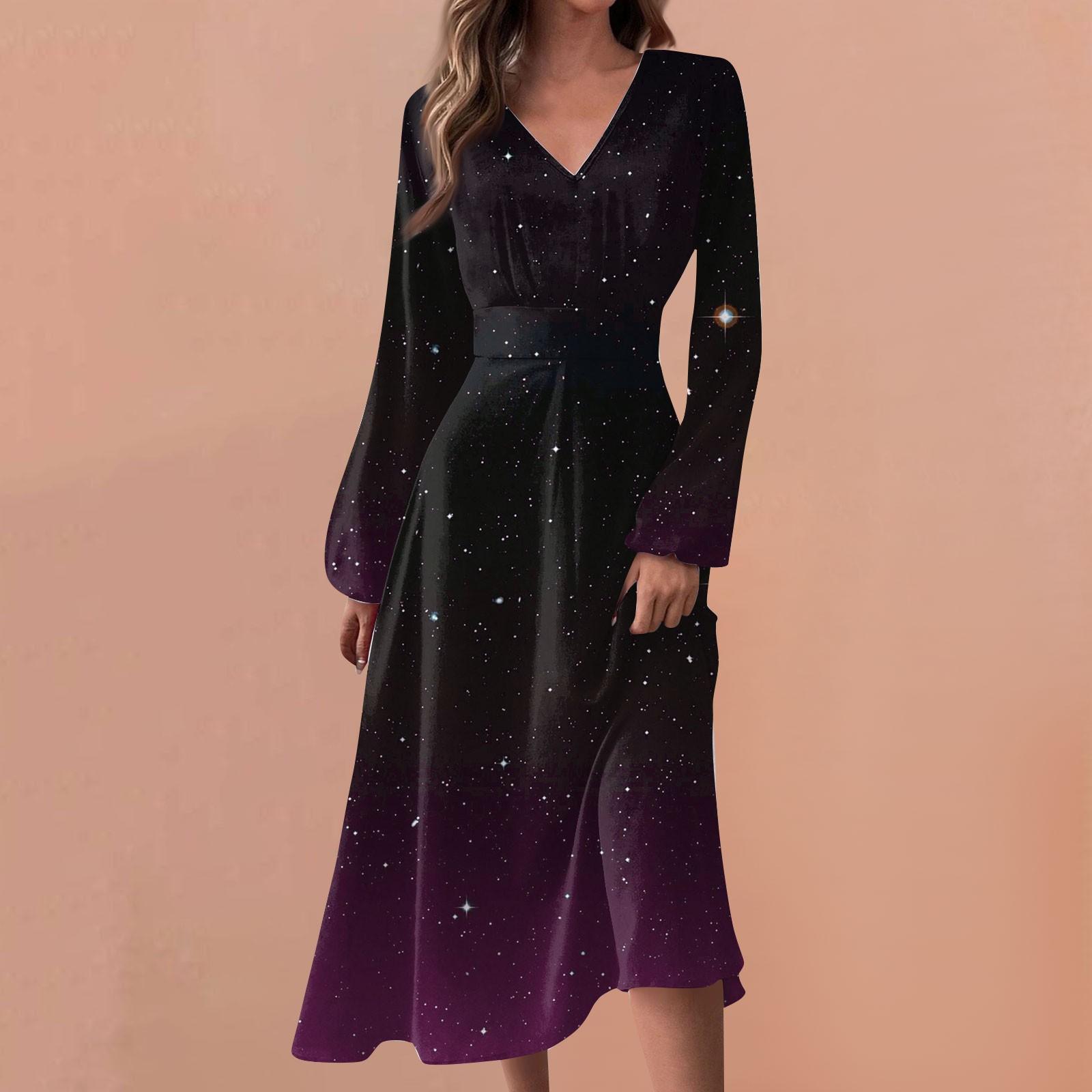 

Женские весенне-осенние повседневные модные длинные платья с v-образным вырезом и длинным рукавом с градиентным принтом S