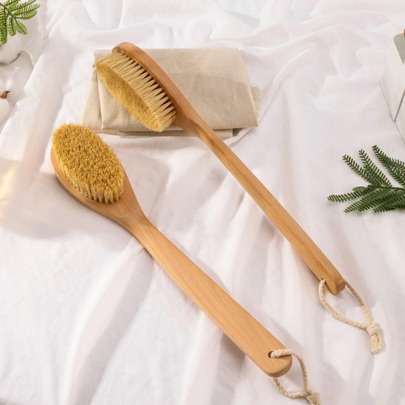 Eco Friendly Beech Wood Long Curved Handle Vegan Sisal Bristle Dry Body Brush Exfoliating Shower Brush Scrub Back Bath Brush