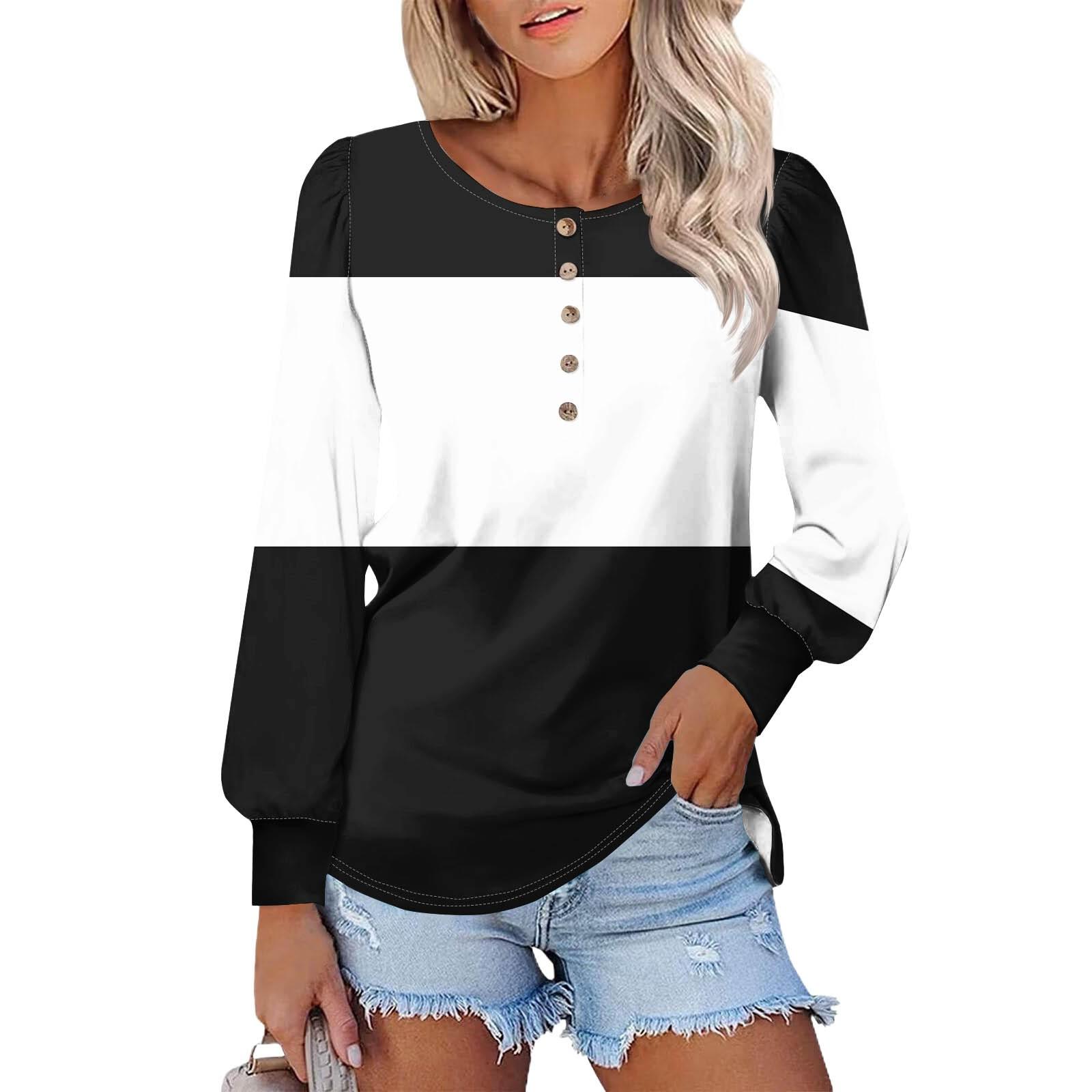 

Женские футболки с длинным рукавом и круглым вырезом, полосатые принты, рубашки с рукавами-фонариками, блузки на пуговицах, топы S белый