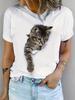 Funny Women's Cat Graphics T-Shirt Cute 3D Print Tees Fashion Tops Short Sleeves O-Neck T-Shirts Street Summer Woman Clothing