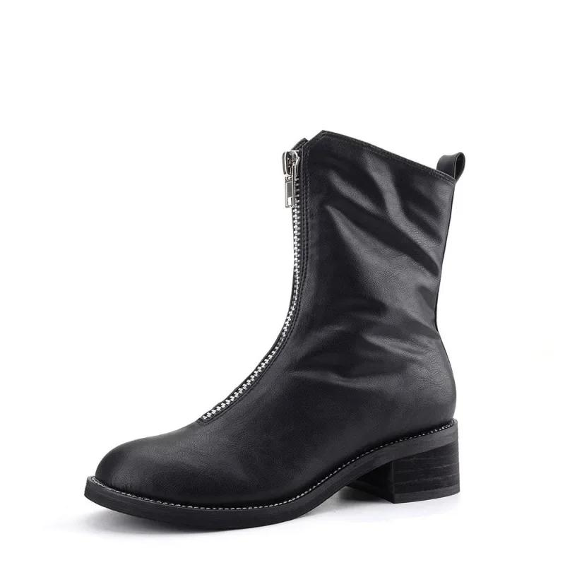 

Модные женские короткие ботинки челси в стиле ретро с застежкой-молнией спереди, модные кожаные меховые зимние ботинки, ботильоны в британском стиле для женщин 2024 34 чёрный