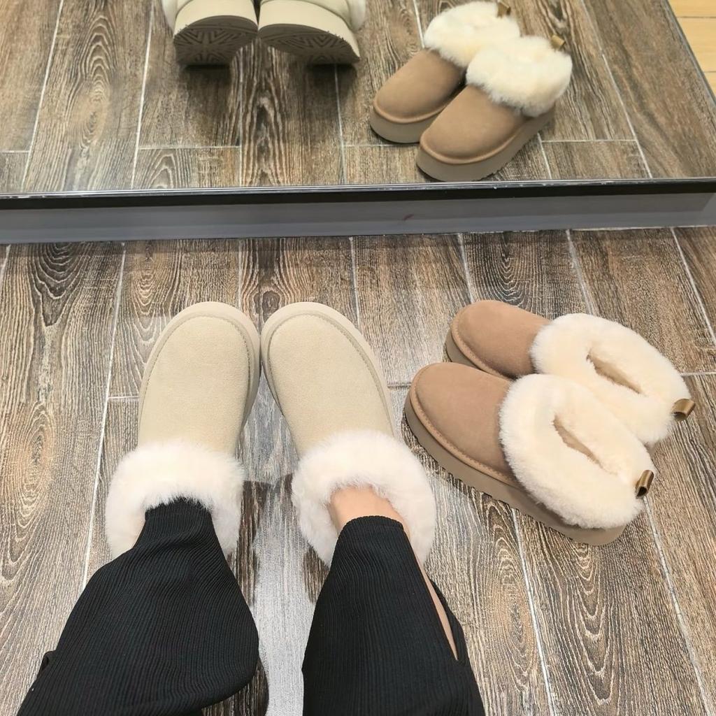 Sheepskin version! Small thick-soled heightening snow boots women's retro comfortable soft-soled plush thickened fluffy shoes short boots