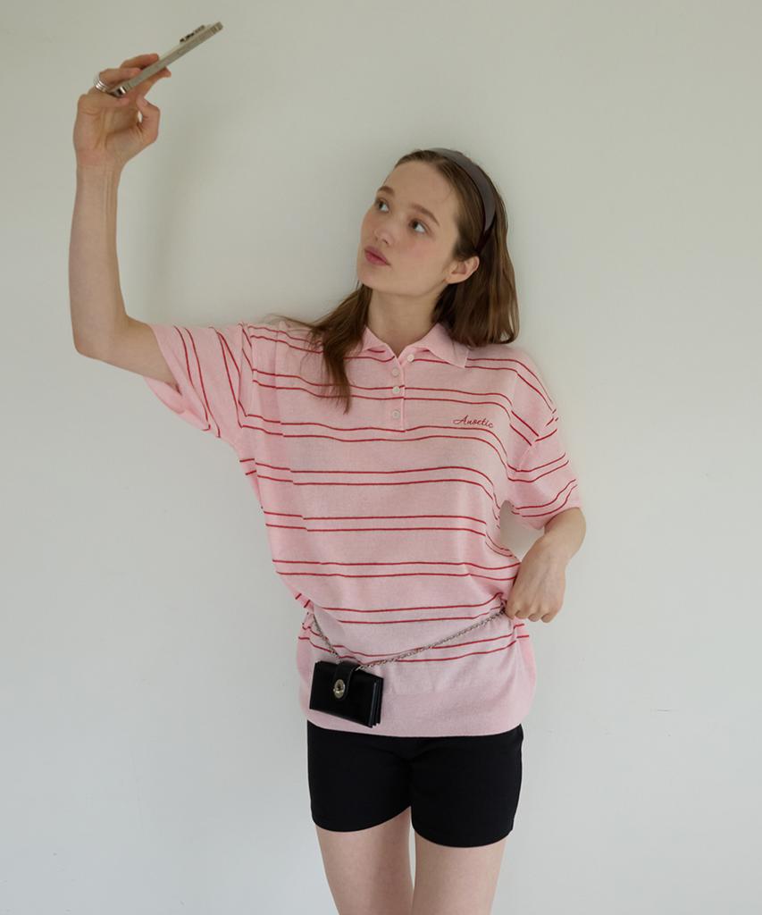 ANOETIC Anc Charming Stripe Half Knit_Pink