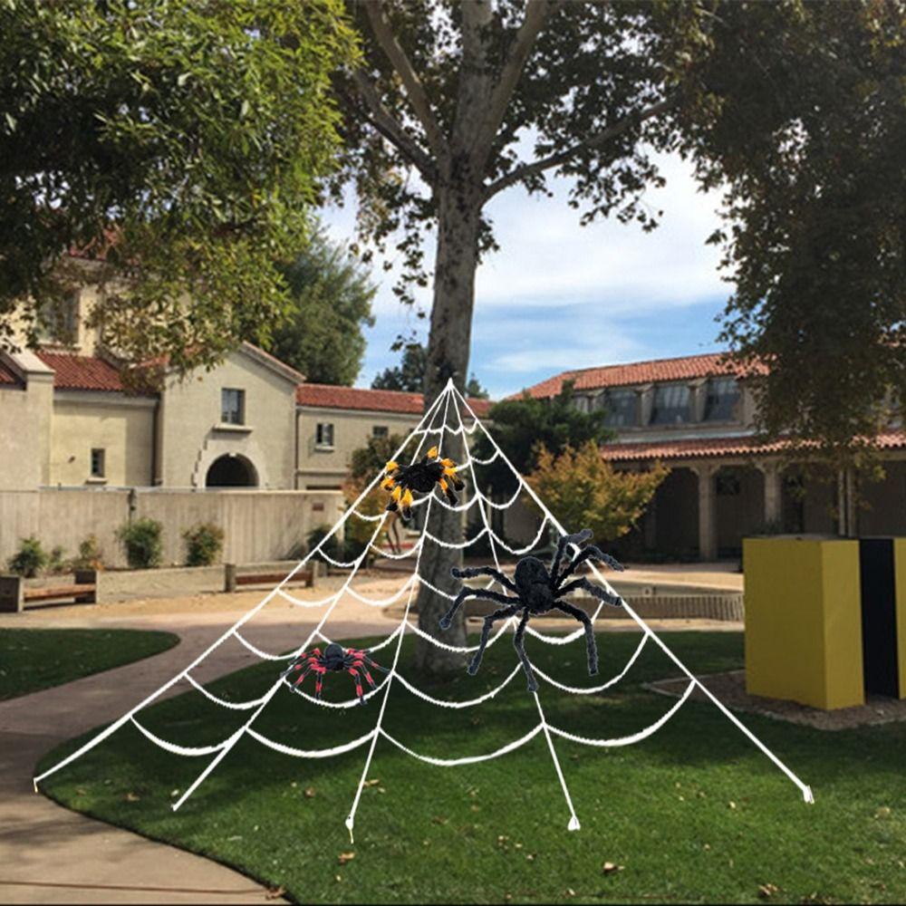 5M/7M Halloween Triangle Spider Web Extra Large Giant Spider Web Scary Lawn Spider Web Indoor