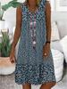 Summer new European and American women's clothing, hot-selling V-neck small floral printing sleeveless women's dress