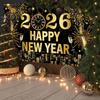 Large New Years Eve 2026 Banner, Black and Gold 2026 Happy New Year Banner, NYE Festive Party Decoration for Friends, Indoor, Outdoor, Wall Decor,