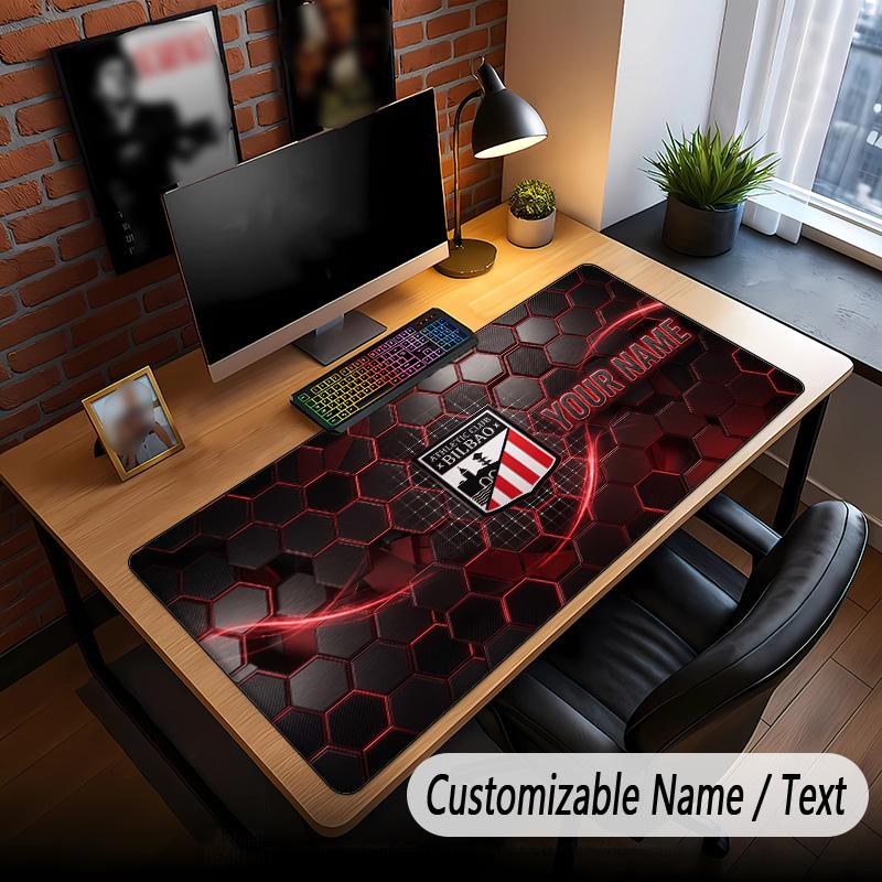 Großes Mauspade Athletic Bilbao FC Aufdruck Benutzerdefinierter Name Text Schreibtischmatte für Büro Gaming