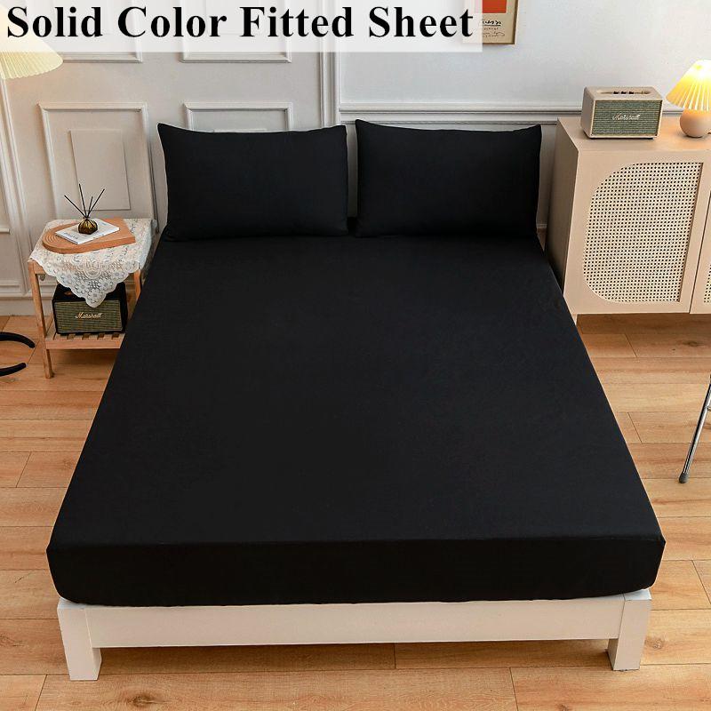 Black Fitted Sheet Home Bed Linen 90x200 Bed Cover with Elastic Band tampa de colchão Double Bedsheet(Pillowcase Need Order)