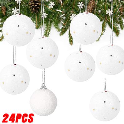 24/6 Stück Weiße Weihnachtskugeln Ornamente Runde Schaumstoffbälle DIY Weihnachtsbaum Hängender Anhänger Ball Haus Weihnachten Neujahr Party Dekorationen
