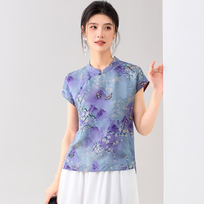 Golden Chrysanthemum New Chinese Style Silk Blend T-shirt