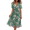 Robe Imprimée Décontractée Ample à Col en V et Manches Courtes avec Jupe Évasée pour Femme