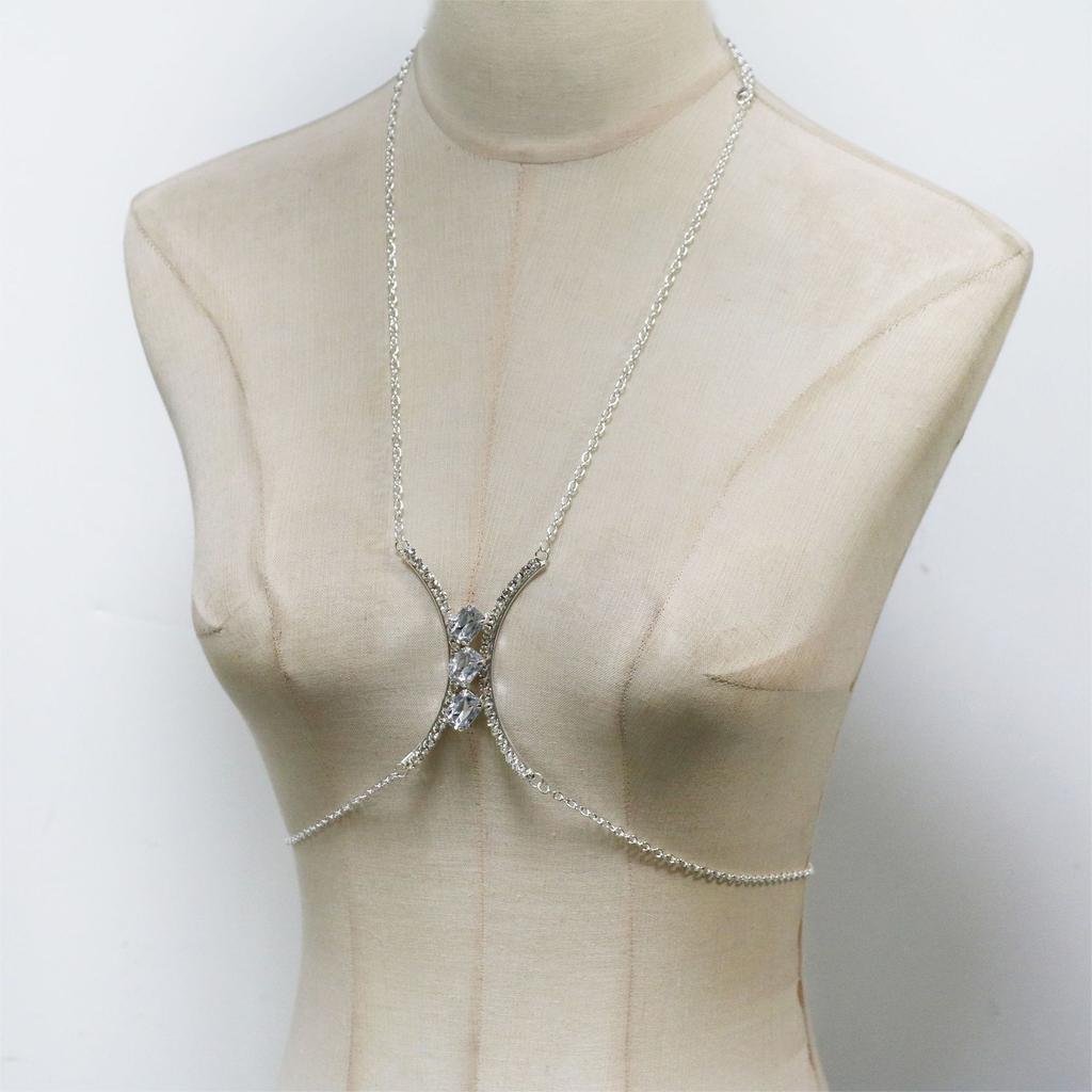 European And American Jewelry, Fashionable Square Rhinestone Chest Chain, Sexy Nightclub Party Wear Chest Jewelry Accessories