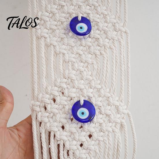 Boho Evil Eye Tapestry, Cotton Rope Braided Tapestry, Wall Hanging Turkish Blue Eye Tapestry for Living Room Bedroom Nursery Home Decoration
