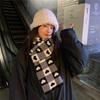 New black and white checkerboard love knitted scarf women's autumn and winter thickened warm and versatile high-end scarf couple