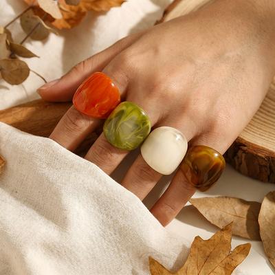 Vintage Y2K Smooth Multicolored Resin Rings for Women Punk Kpop Simple Big Finger Rings Fashion Aesthetic Party Jewelry