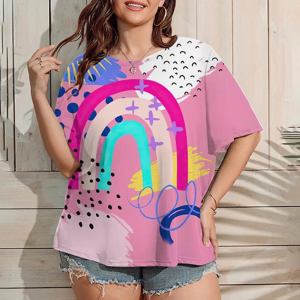 Funny Graffiti Printed 3D Printed Women's Trendy Round Neck Short Sleeved T-shirt