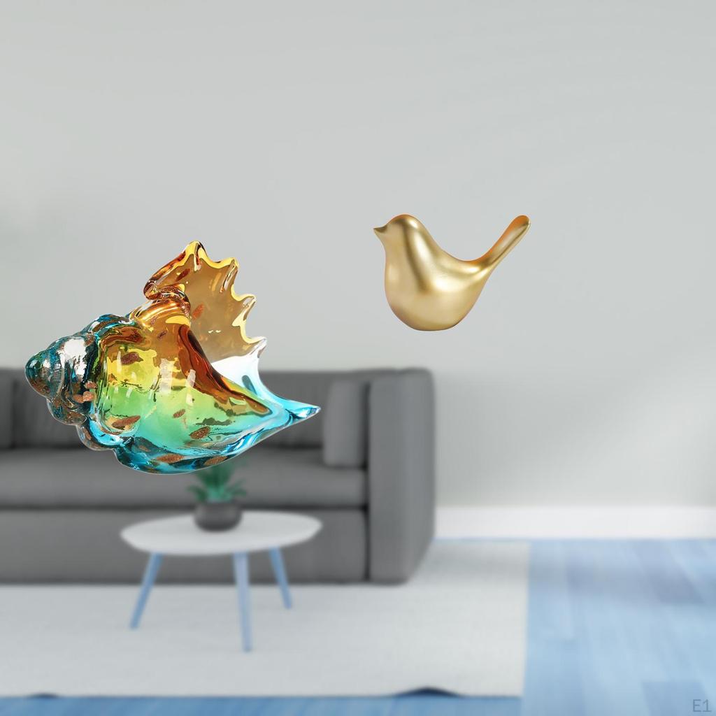 Glass Conch Birds Figurine Sea Animal Art Statue Ornament for Modern Home Office Entryways Room