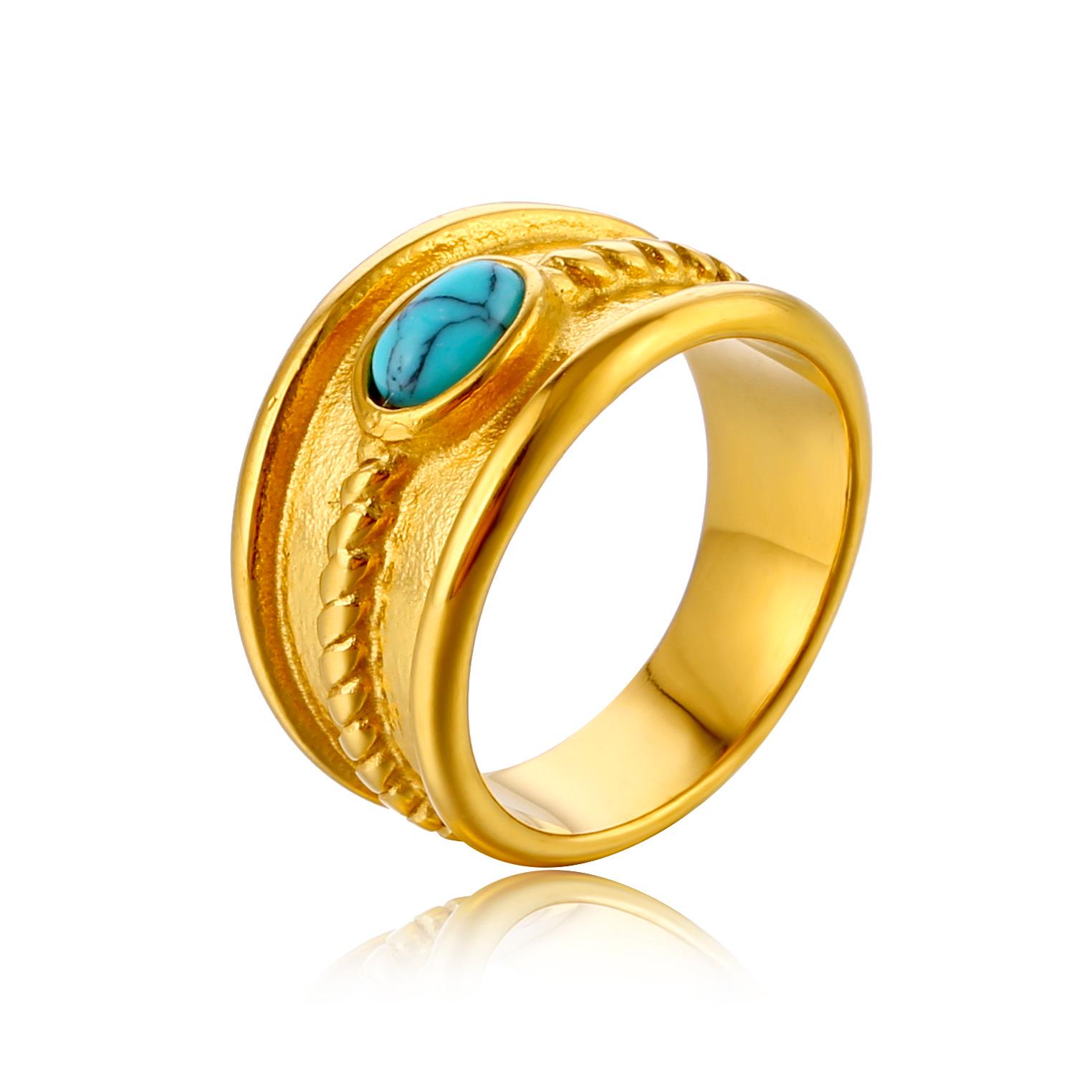 

Винтажное неровное кольцо с широкой шинкой из бирюзы - Модное изделие высокого класса Size 8 золотой