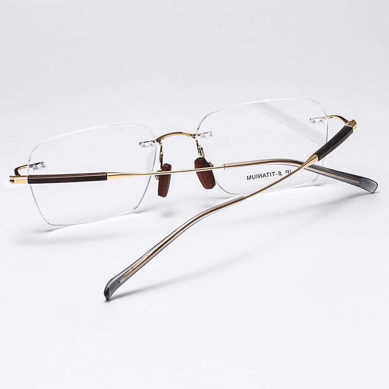Frameless Sandalwood Titanium Glasses with Flat Lenses, Myopia-Compatible, W0006