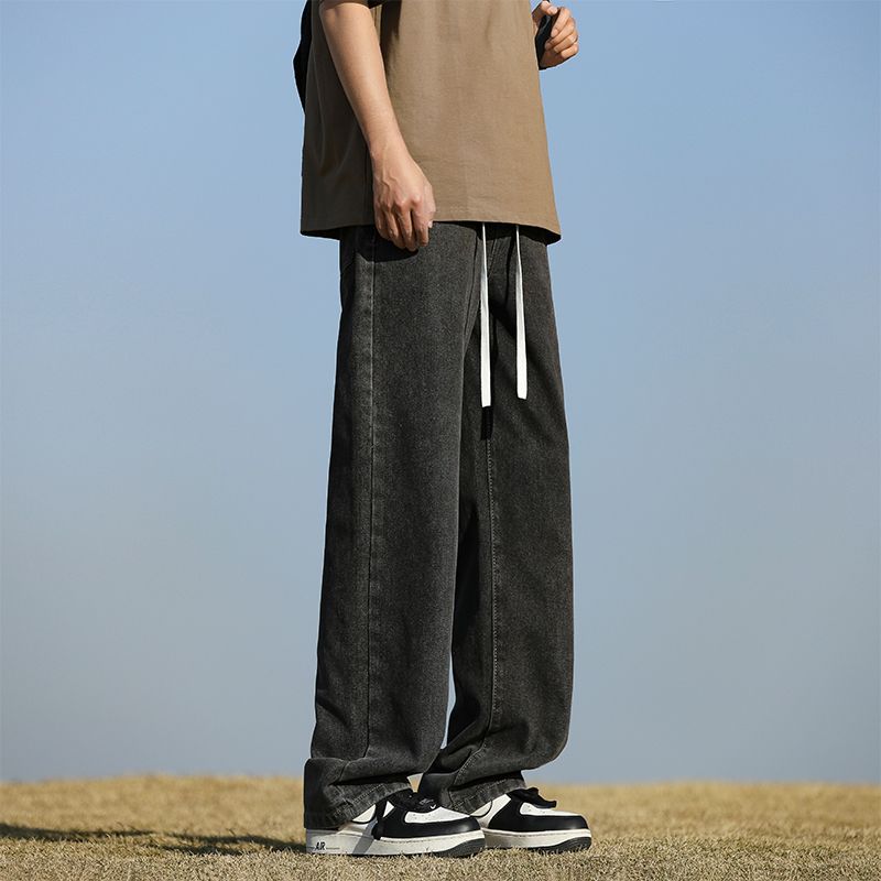Spring and summer four seasons new retro wide-leg Hong Kong style loose straight wide-leg jeans men trendy Men