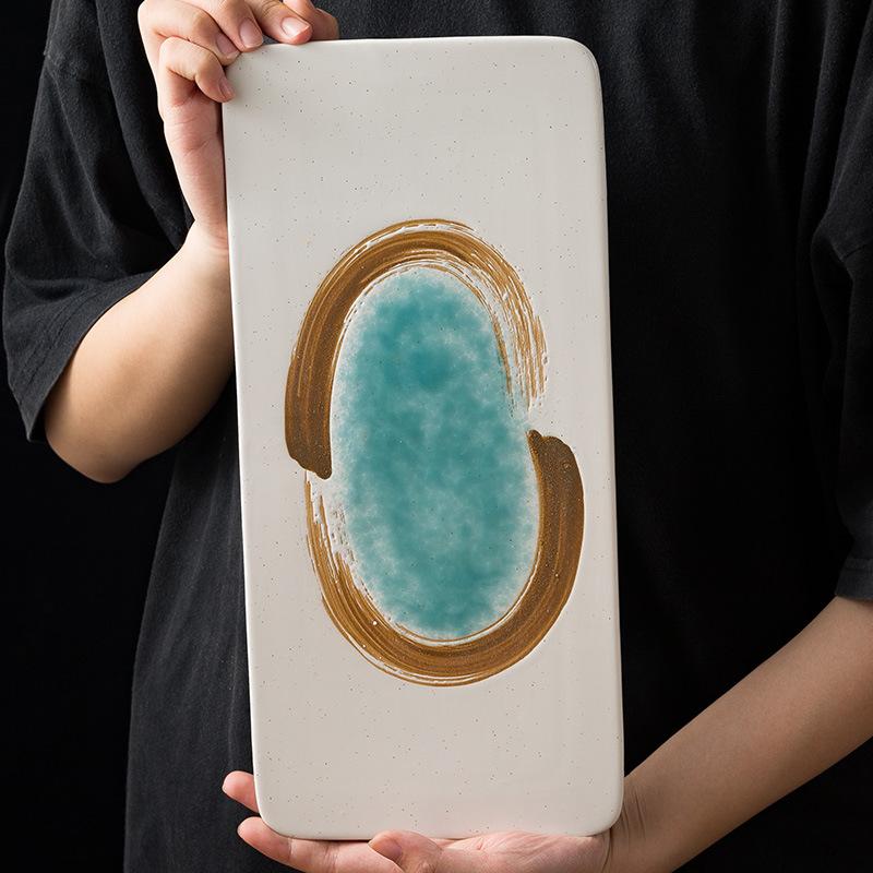 Creative Steak Plate Round Flat Plate Household Cuisine Plate Ceramic Tableware Premium Rectangular Flat Plate Sushi Plate