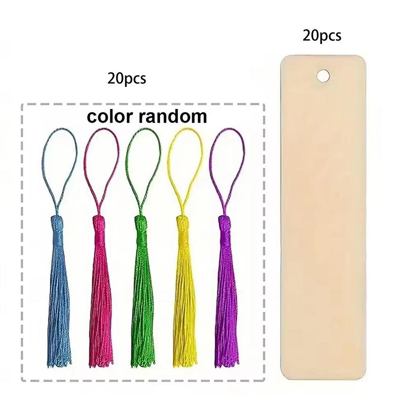 20Pcs Wooden Blank Bookmarks With Tassels Set Diy Wooden Craft Bookmarks Square Tag Wedding Birthday Party Decor