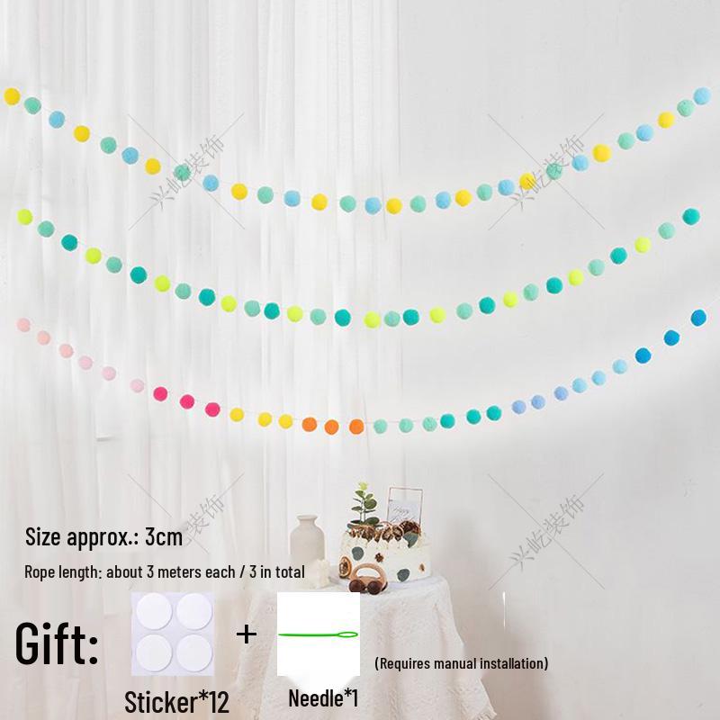 Children’s Room Pompon Bunting Decoration - Birthday Party Tent Backdrop Ornament