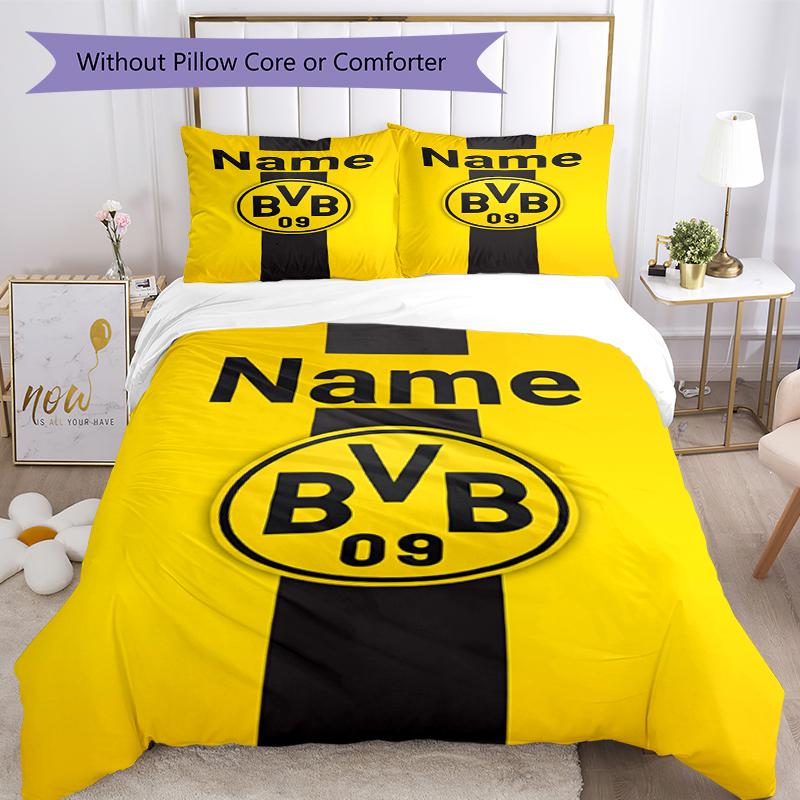 3Pcs Custom Name Borussia Dortmund Bedding Set Duvet Cover Closure Includes 1Duvet Cover 2Pillowcases Soft And Comfortable For All Seasons