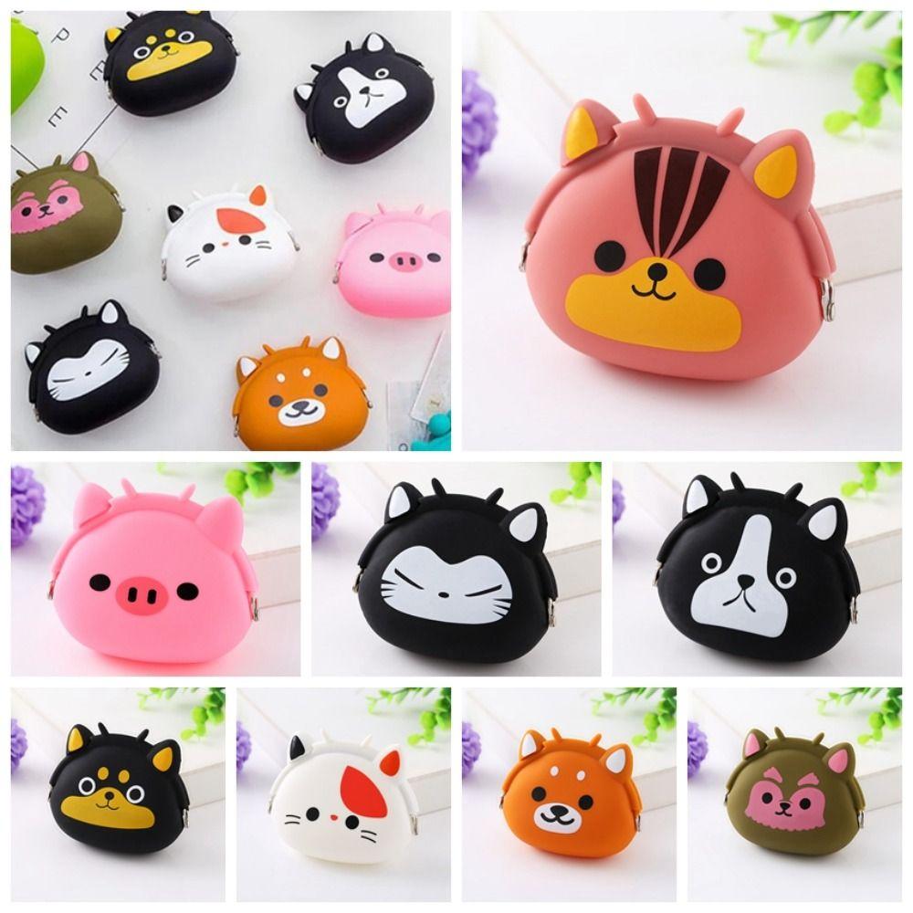 Solid Color Small Animal Wallet Mini Data Cable Storage Bag Cute Cartoon Silicone Coin Purse Gift