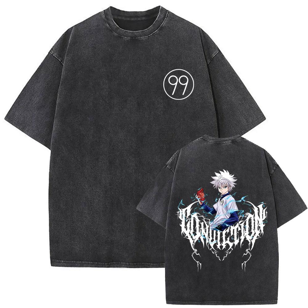 Washed Vintage Anime Hunter X Hunter T-shirts Manga Gon Freecss Graphic T Shirts Men Women Retro Cartoon Oversized Streetwear