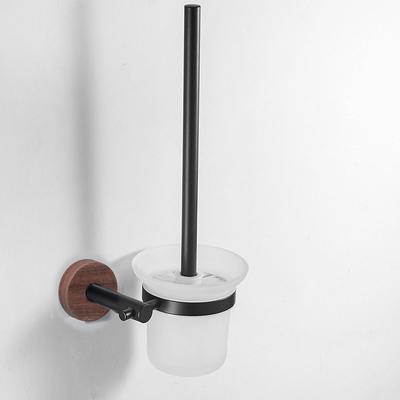 Set suport negru pentru perii de toaletă, lemn, aluminiu, montat pe perete, toaletă antică, baie, ceașcă de sticlă durabilă, set de raft pentru perii pentru toaletă