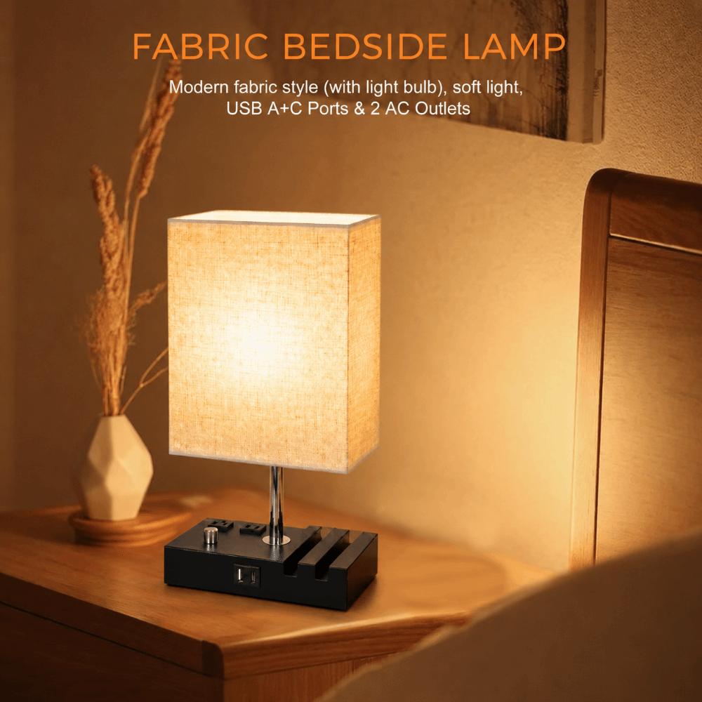 Fabric Lampshade LED Desk Light Warm White LED Bulb Table Lamp Eye-Caring Desk Light Bedroom